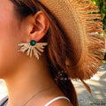 Synthetic Peacock Leaft Studs - CETH |Alloy