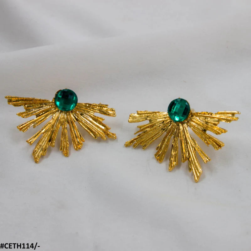 Synthetic Peacock Leaft Studs - CETH |Alloy