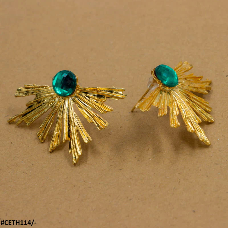 Synthetic Peacock Leaft Studs - CETH |Alloy