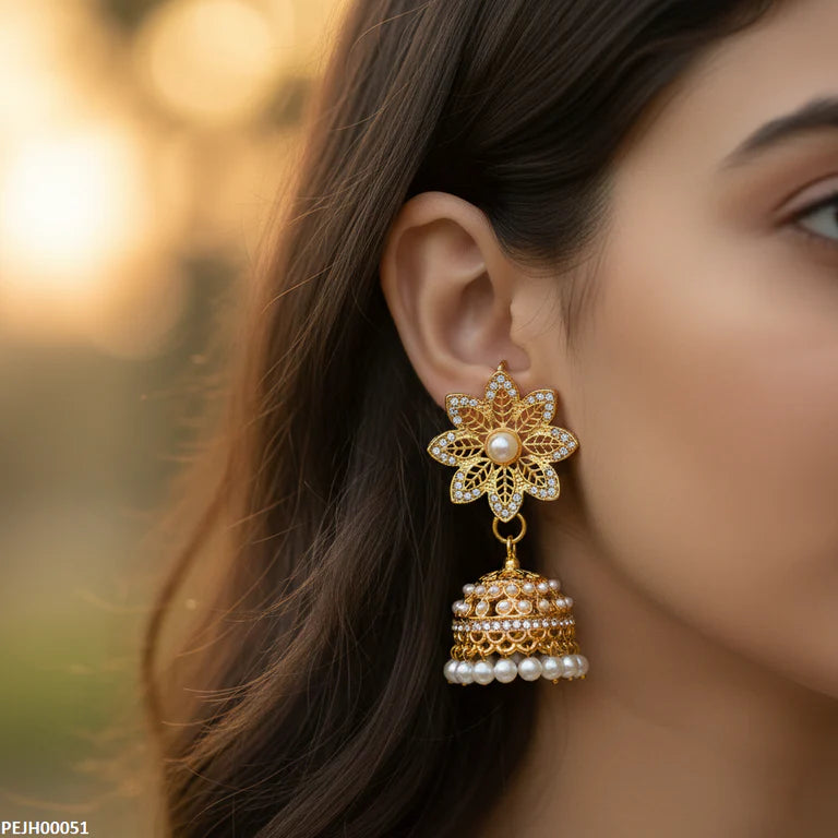 Flower Pearl Drop Pakistani Ethnic Jhumki