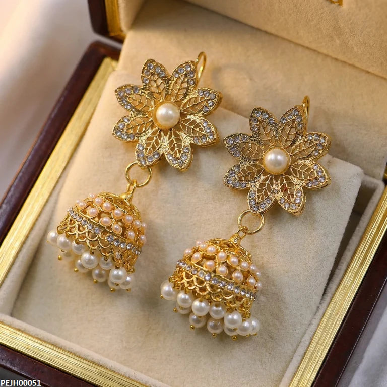 Flower Pearl Drop Pakistani Ethnic Jhumki