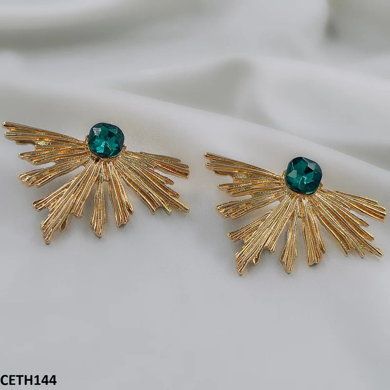 Synthetic Peacock Leaft Studs - CETH |Alloy