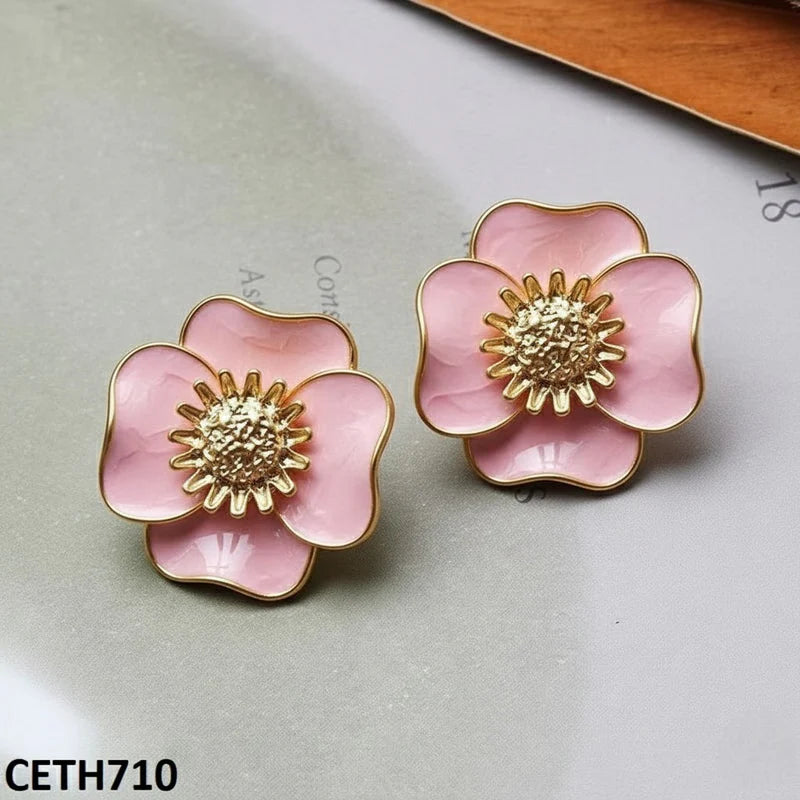 Synthetic Flower Tops Pair - CETH | Alloy/Copper |Golden Plating