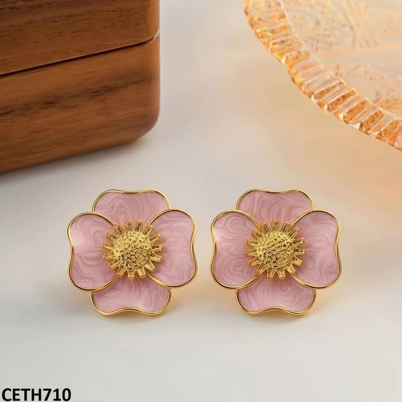 Synthetic Flower Tops Pair - CETH | Alloy/Copper |Golden Plating