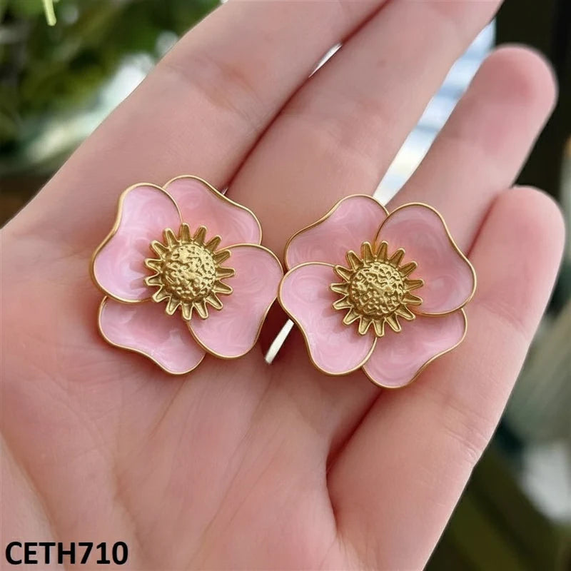 Synthetic Flower Tops Pair - CETH | Alloy/Copper |Golden Plating